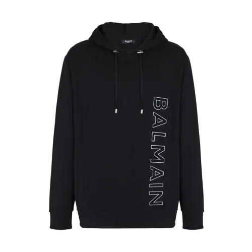 Balmain , Hooded Sweatshirt ,Black male, Sizes: