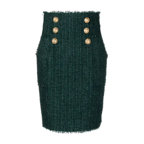 Balmain , Hw 6 btn tweed short skirt ,Green female, Sizes: