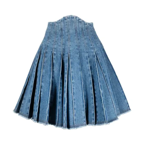 Balmain , Hw blue denim pleated skirt ,Blue female, Sizes: