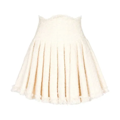Balmain , Hw tweed pleated short skirt ,White female, Sizes: