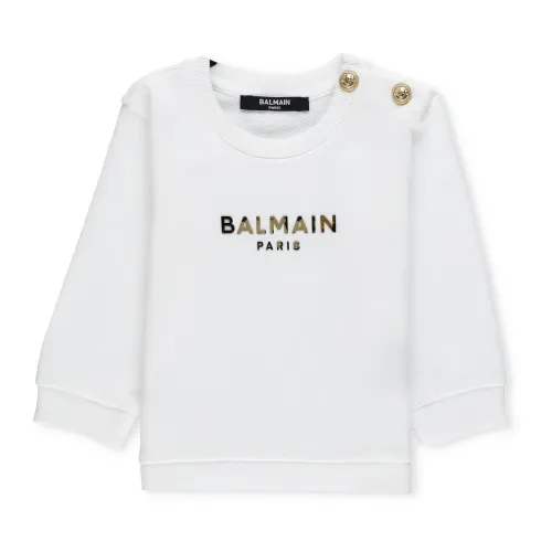 Balmain , Junior White Cotton Crew Neck Sweater ,White male, Sizes: