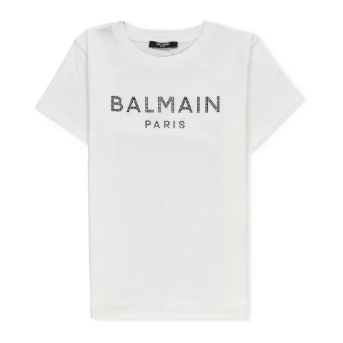 Balmain , Junior White Logo Crew Neck T-shirt ,White female, Sizes: