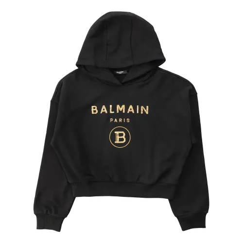Balmain , Kids Hooded Sweatshirt ,Black female, Sizes: