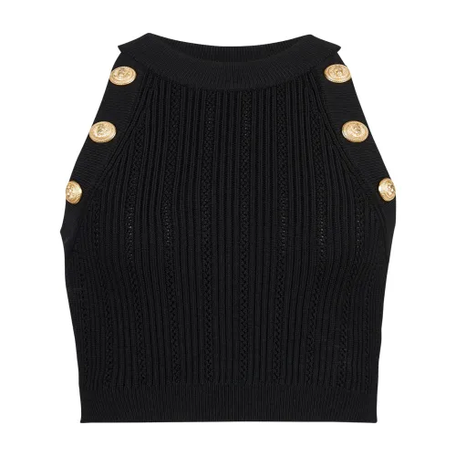 Balmain , Knit crop top ,Black female, Sizes: