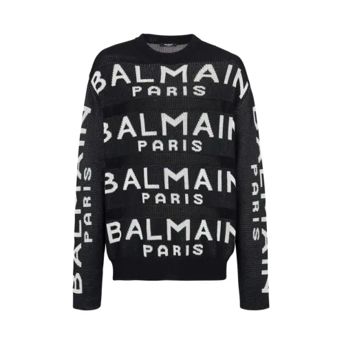Balmain , Knit Logo Jumper ,Black male, Sizes:
