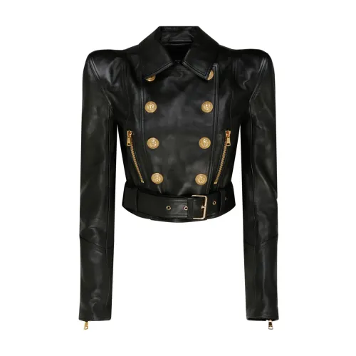 Balmain , Leather jacket ,Black female, Sizes: