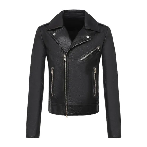 Balmain , Leather Jacket with Logo Relief ,Black male, Sizes: