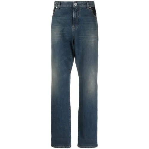 Balmain , Leather pocket regular pants ,Blue male, Sizes:
