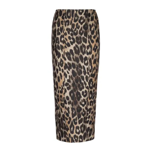 Balmain , Leopard pencil skirt ,Brown female, Sizes: