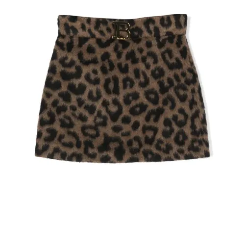 Balmain , Leopard Print Mini Skirt ,Brown female, Sizes: