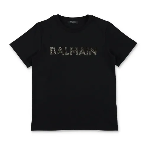 Balmain , Logo Crewneck T-Shirt ,Black male, Sizes:
