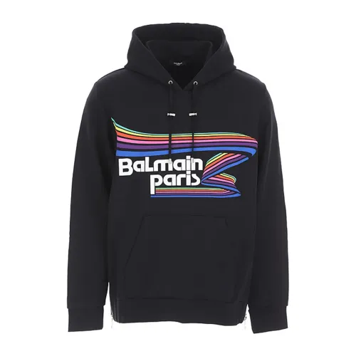 Balmain , Logo Hooded Sweatshirt ,Black male, Sizes: