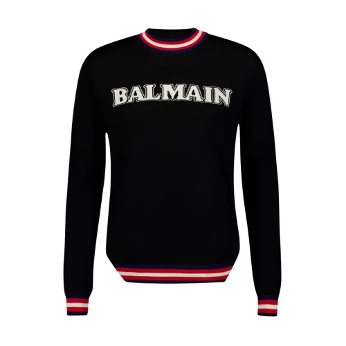 Balmain , Logo-Jacquard Merino Jumper ,Black male, Sizes: