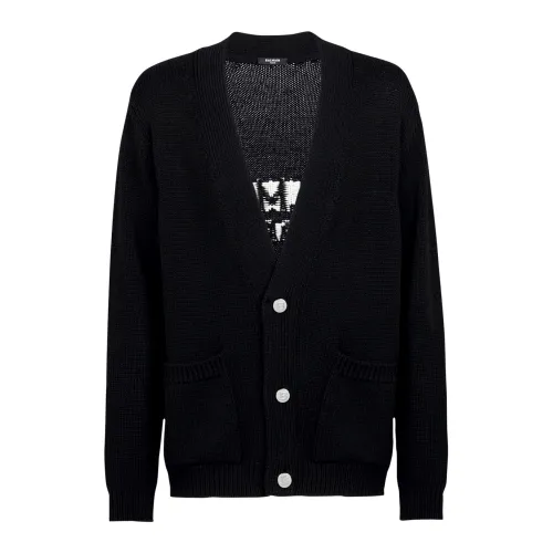 Balmain , Logo Knit Cardigan, Long Sleeves, Relaxed Fit ,Black male, Sizes: