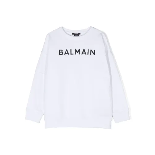 Balmain , Logo Print Cotton Sweatshirt ,White female, Sizes: