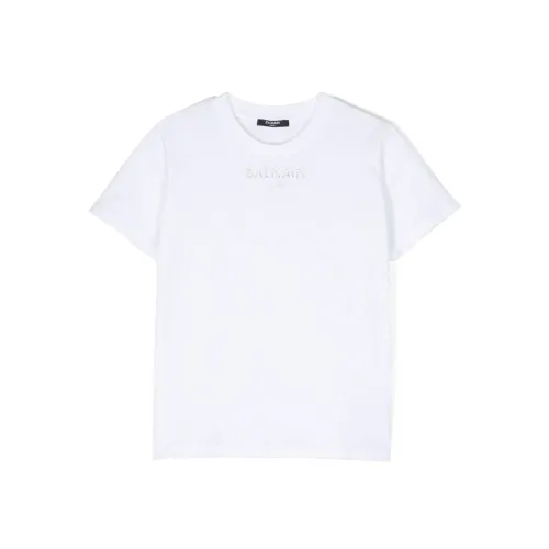 Balmain , Logo Print Cotton T-Shirt ,White female, Sizes: