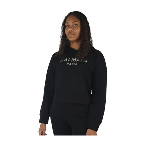 Balmain , Logo Print Hoodie ,Black female, Sizes: