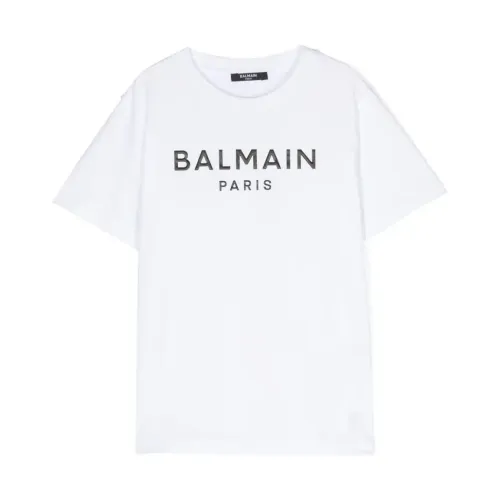 Balmain , Logo Print White T-shirts and Polos ,White female, Sizes: