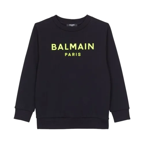 Balmain , Logo Sweatshirt - Black with Yellow Logo ,Black male, Sizes: