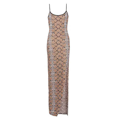 Balmain , Long strappy snakeskin knit dress ,Brown female, Sizes: