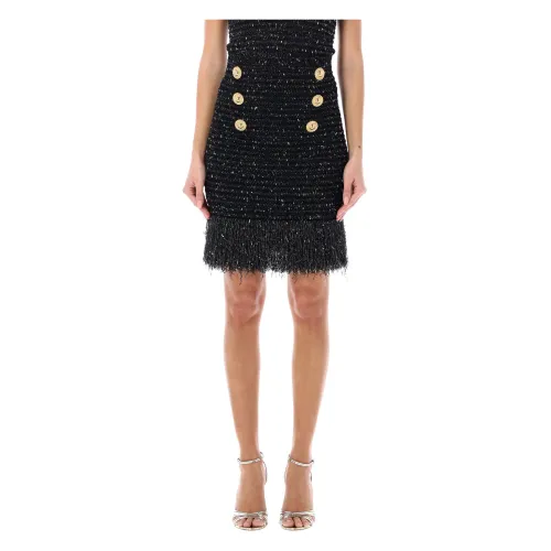 Balmain , Lurex Tweed Mini Skirt ,Black female, Sizes:
