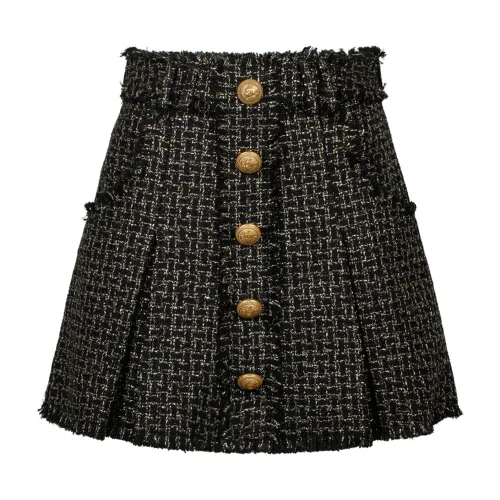 Balmain , Lurex tweed pleated skirt ,Black female, Sizes:
