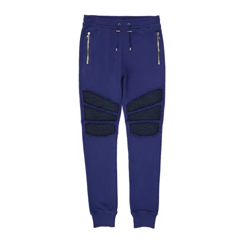 Balmain , Luxury Cotton Logo Pants ,Blue male, Sizes: