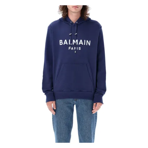 Balmain , Marine Knitwear Hoodie for Men ,Blue male, Sizes: