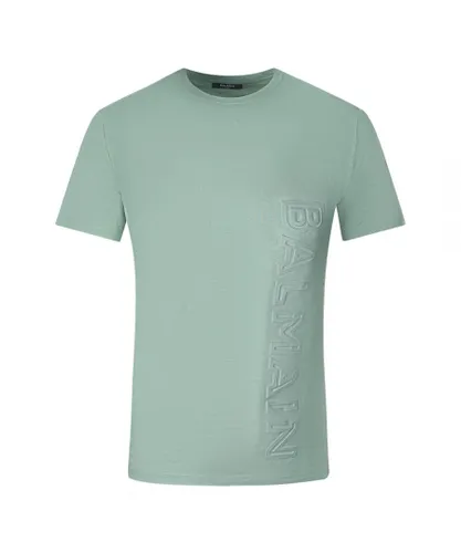 Balmain Mens Brand Embossed Logo Green T-Shirt