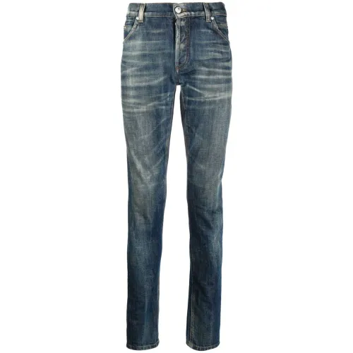 Balmain , Men's Skinny Stonewash Blue Jeans ,Blue male, Sizes: