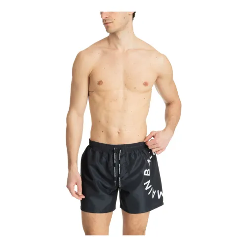 Balmain , Mid Waist Swim Shorts with Drawstring Closure ,Black male, Sizes: