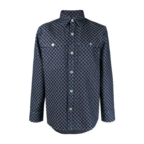Balmain , Mini monogram jacquard shirt ,Blue male, Sizes: