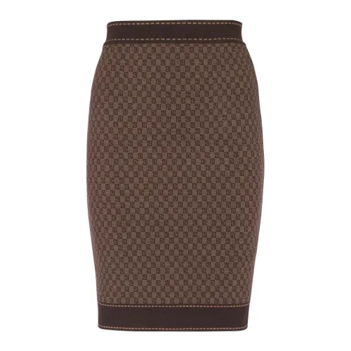 Balmain , Mini monogram jacquard skirt ,Brown female, Sizes: