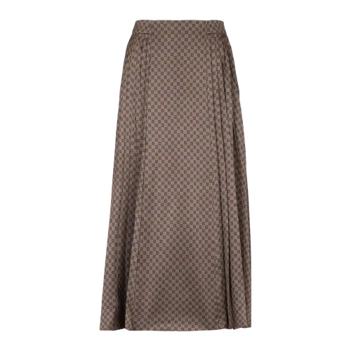 Balmain , Mini monogram pleated midi skirt ,Brown female, Sizes: