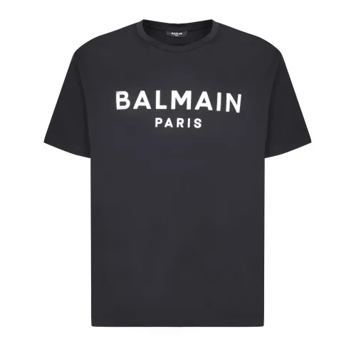 Balmain , Minimalist Black Logo T-Shirt ,Black male, Sizes: