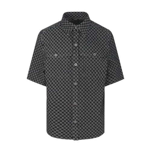 Balmain , Monogram Jacquard Denim Shirt in Black ,Black male, Sizes: