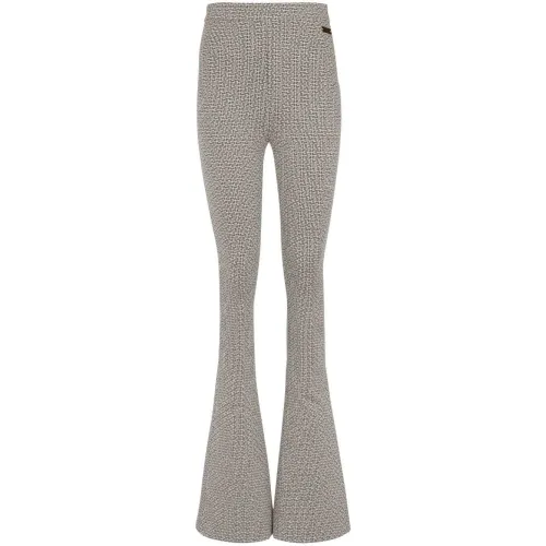 Balmain , Monogram jacquard flared trousers ,Gray female, Sizes: