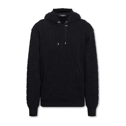 Balmain , Monogrammed Hooded Sweatshirt ,Black male, Sizes: