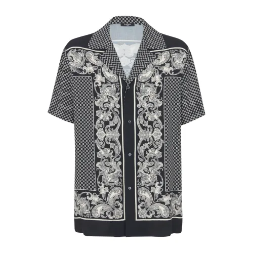 Balmain , Paisley and mini monogram printed silk shirt ,Black male, Sizes: