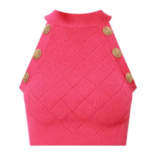 Balmain , Pink Crew-neck Topwear ,Pink female, Sizes: