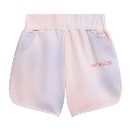 Balmain , Pink Kids Shorts with Pastel Blue Print ,Pink female, Sizes: