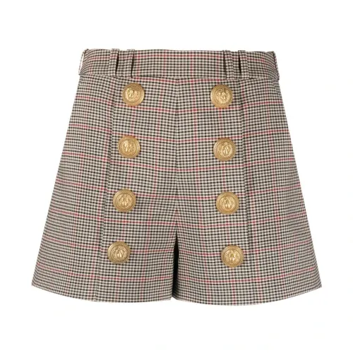 Balmain , Prince Of Wales Pleated Shorts ,Beige female, Sizes: