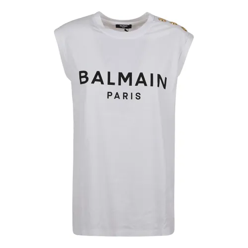 Balmain , Print Sleeveless Top ,White female, Sizes: