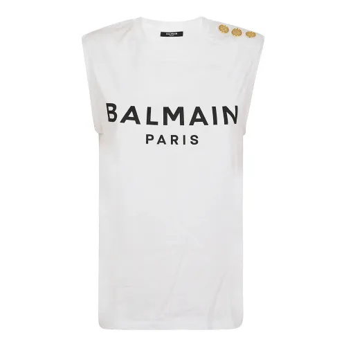 Balmain , Print Sleeveless Top ,White female, Sizes: