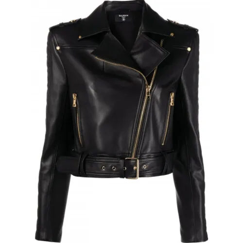 Balmain , Quilted Leather Biker Jacket ,Black female, Sizes: