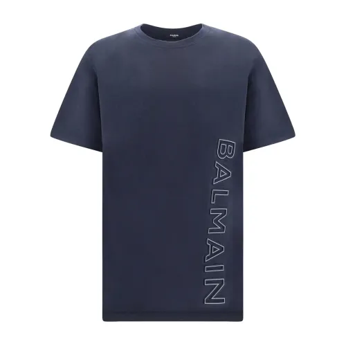 Balmain , Reflect Cotton T-Shirt ,Blue male, Sizes:
