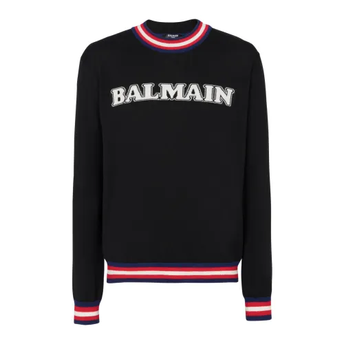 Balmain , Retro jumper in fine merino knit ,Black male, Sizes: