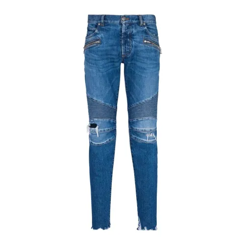 Balmain , Ribbed slim jeans ,Blue male, Sizes:
