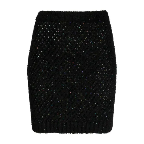 Balmain , Sequin-Embellished High-Waist Miniskirt ,Black female, Sizes: