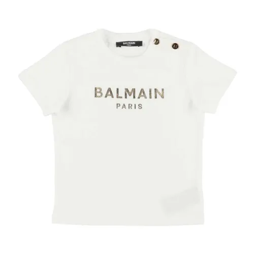 Balmain , Short Sleeve Logo T-Shirt ,White female, Sizes: